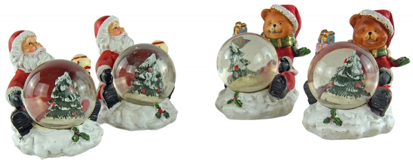 Preview: Außergewöhnliche Schneekugeln Nikolaus und Teddybär 4er Set ca. 7,5 cm - Dekoration